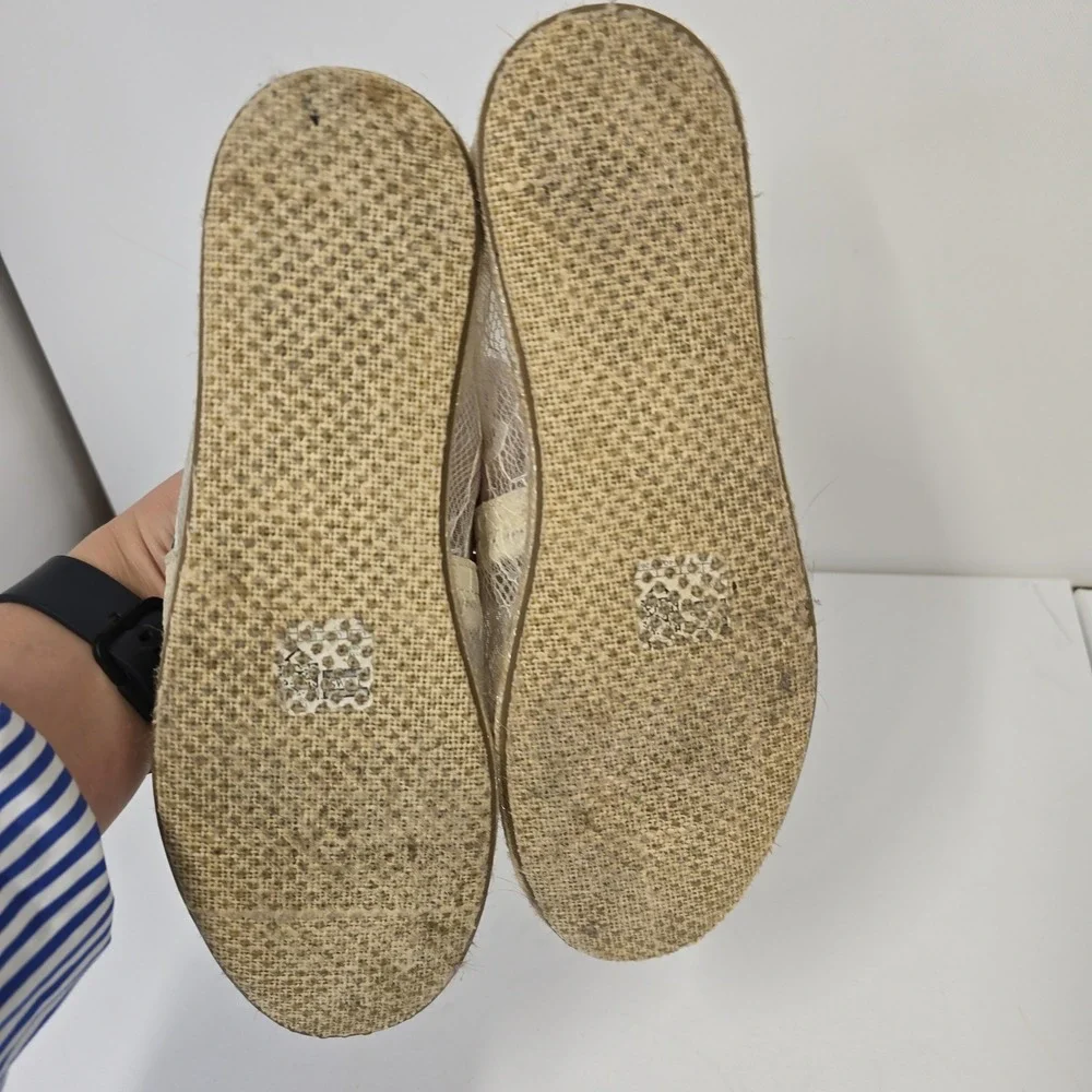 TOMS Womens Alpargata Lace Espadrille‎ Slip On Shoes Cream Beige 381115 Size 9